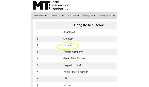 Menea: Top 3 NPS-score HR-advies bureaus
